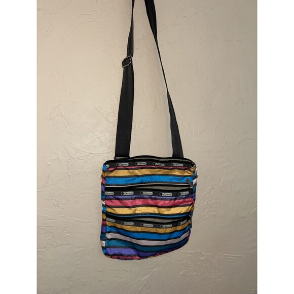 Le Sportsac Zippered Crossbody Bag Multicolor Stripes - Picture 2 of 11